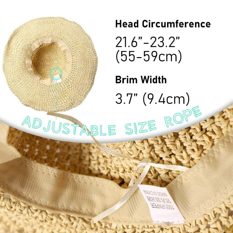 Women Floppy Sun Hat Summer Wide Brim Beach Cap Packable Cotton Straw Hat  for Travel 