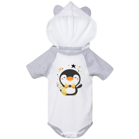 

Inktastic New Year s Baby Penguin in Bow Tie with Bottle Gift Baby Boy or Baby Girl Bodysuit