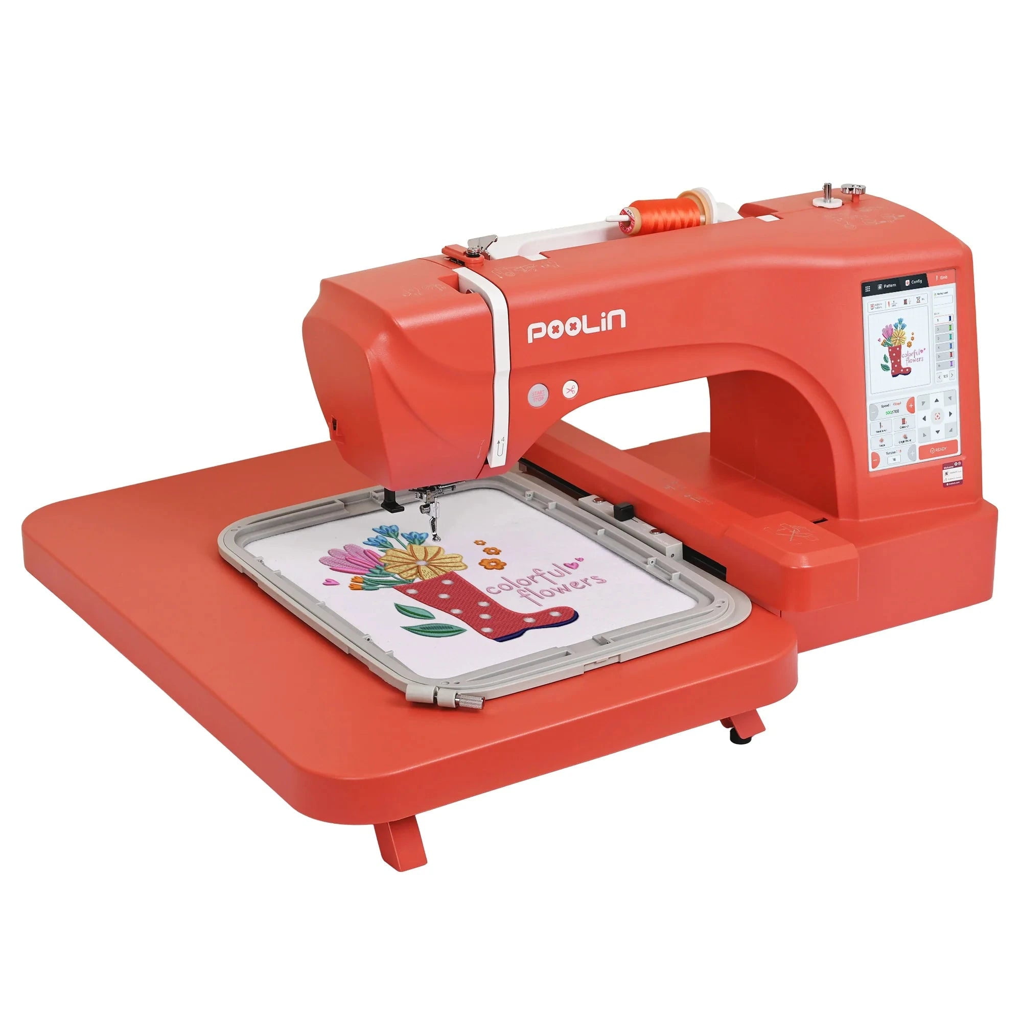 POOLIN EOC06 7.9in x 11in Computerized Embroidery Machine - Red