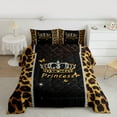 thumbnail image 2 of Feelyou Kawaii Princess Crown Queen Comforter Set, Fashion Leopard Print Bedding Sets, Glitter Diamond Reversible Bedding Comforter Set, Breathable Home Decor, 3pcs, 2 of 8