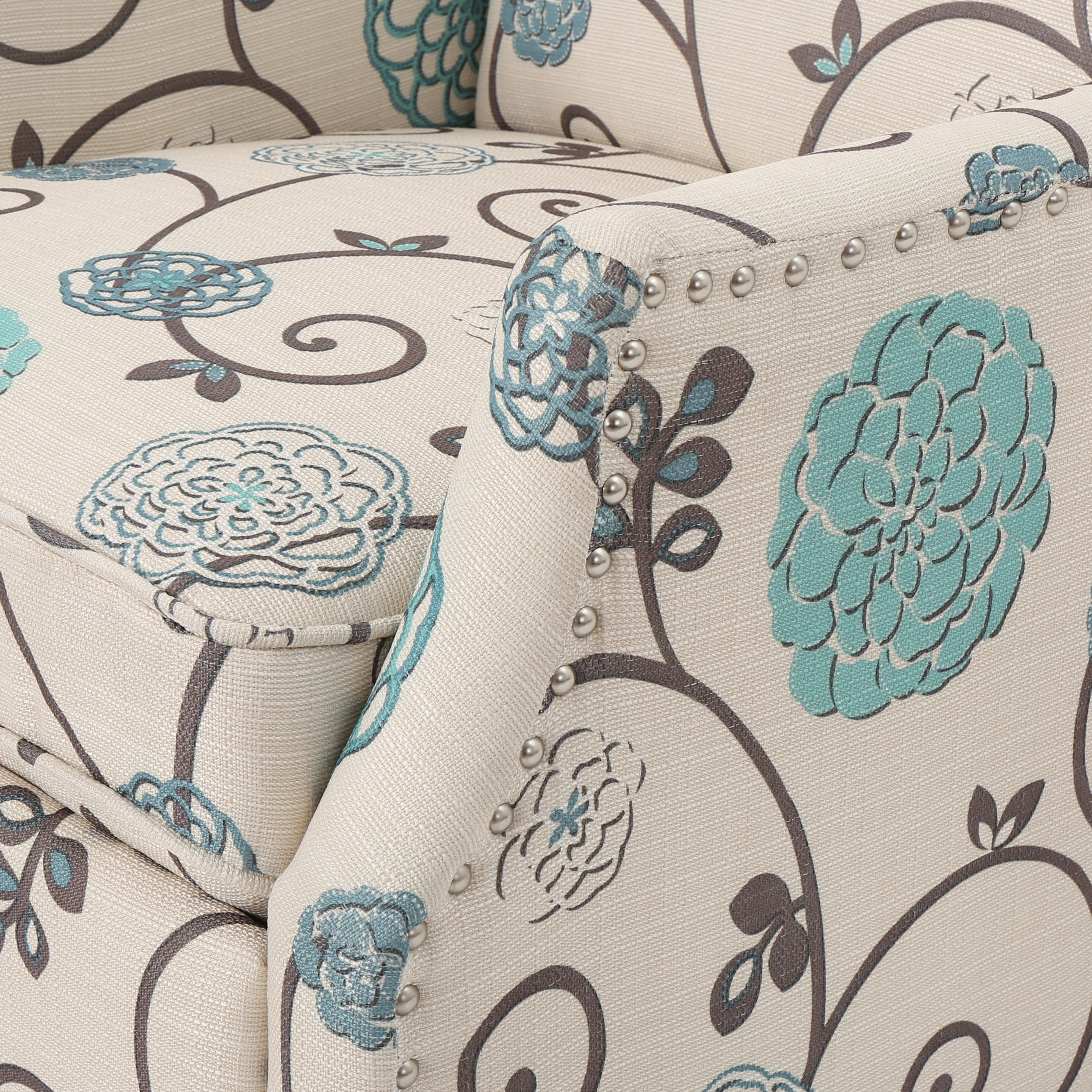 Noble House Demi Wingback Fabric Recliner, Set of 2, Light Beige, Blue