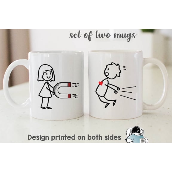 Magnet Attraction Couple Matching Coffee Mug Set, Funny Husband and Wife Anniversary Gifts, Wedding Gifts, Married Couple Gifts, Ceramic Mug 11Oz