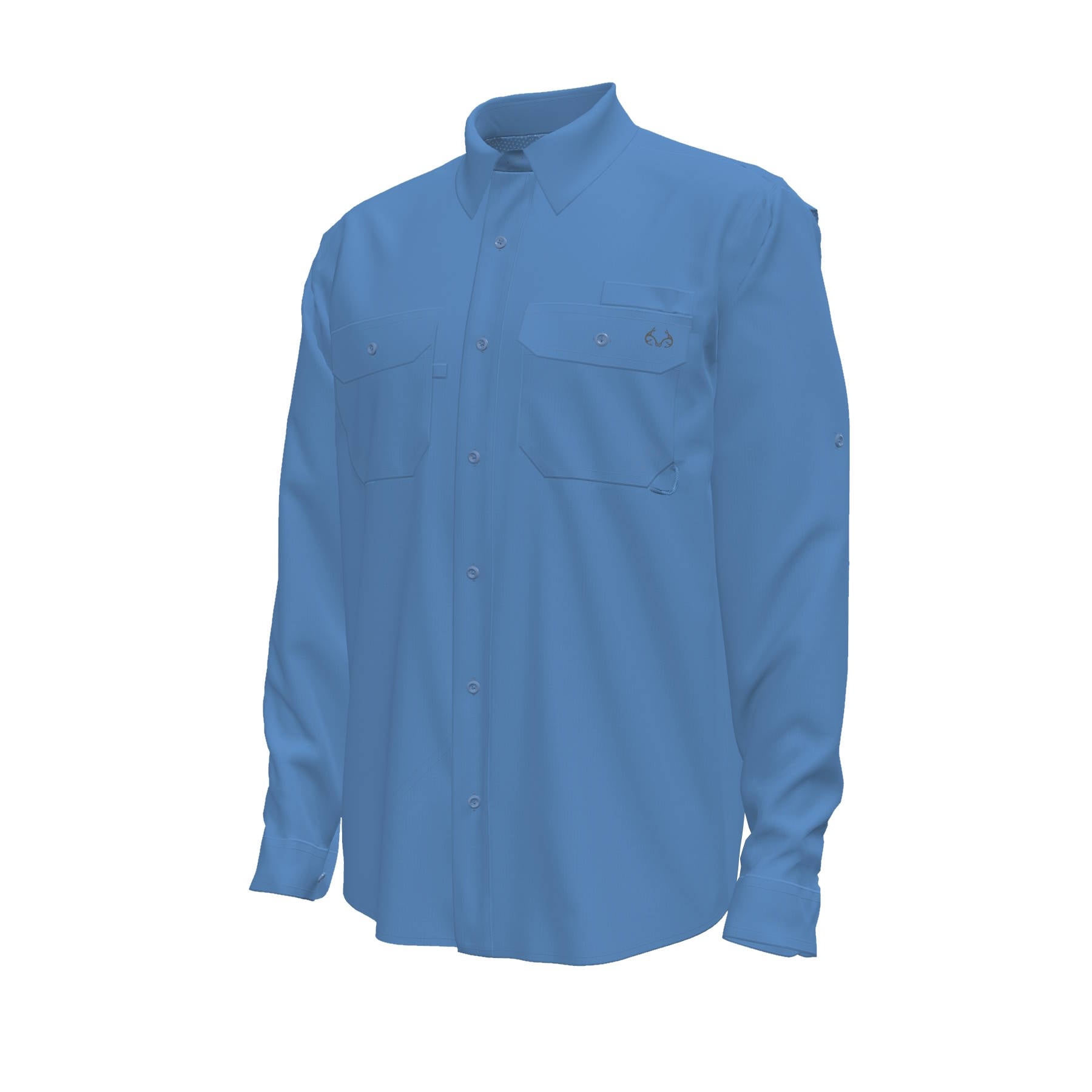 Realtree Men's Long Sleeve Guide Shirt, Performance Fishing Button Up Top in Marina Blue, Sizes S-3XL