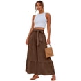 thumbnail image 4 of Women Casual Palazzo Loose Pants,Flowy Ruffle Wide Leg Baggy Pant Summer Coffee M, 4 of 5