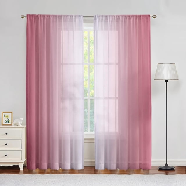 Pink Ombre Curtains 84 Inch Length for Girls Bedroom Living Room 2 Panel Set Gradient Pink and White Window Treatment Curtains Light Filtering Curtains Modern Abstract Drapes