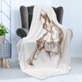 thumbnail image 4 of Music Soft Flannel Fleece Throw Blanket, Jazz Man Playing Trumpet with a Pose Sketch Image Solo Show Artwork Print, Cozy Plush for Indoor and Outdoor Use, 60" x 80", Green Brown White, by Ambesonne, 4 of 5