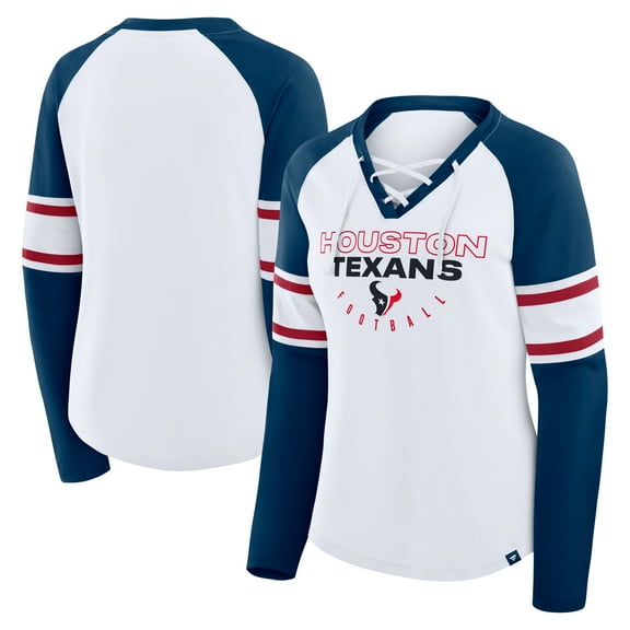 Women's Fanatics White/Navy Houston Texans Redzone Blitz Package Raglan Lace-Up V-Neck Long Sleeve T-Shirt