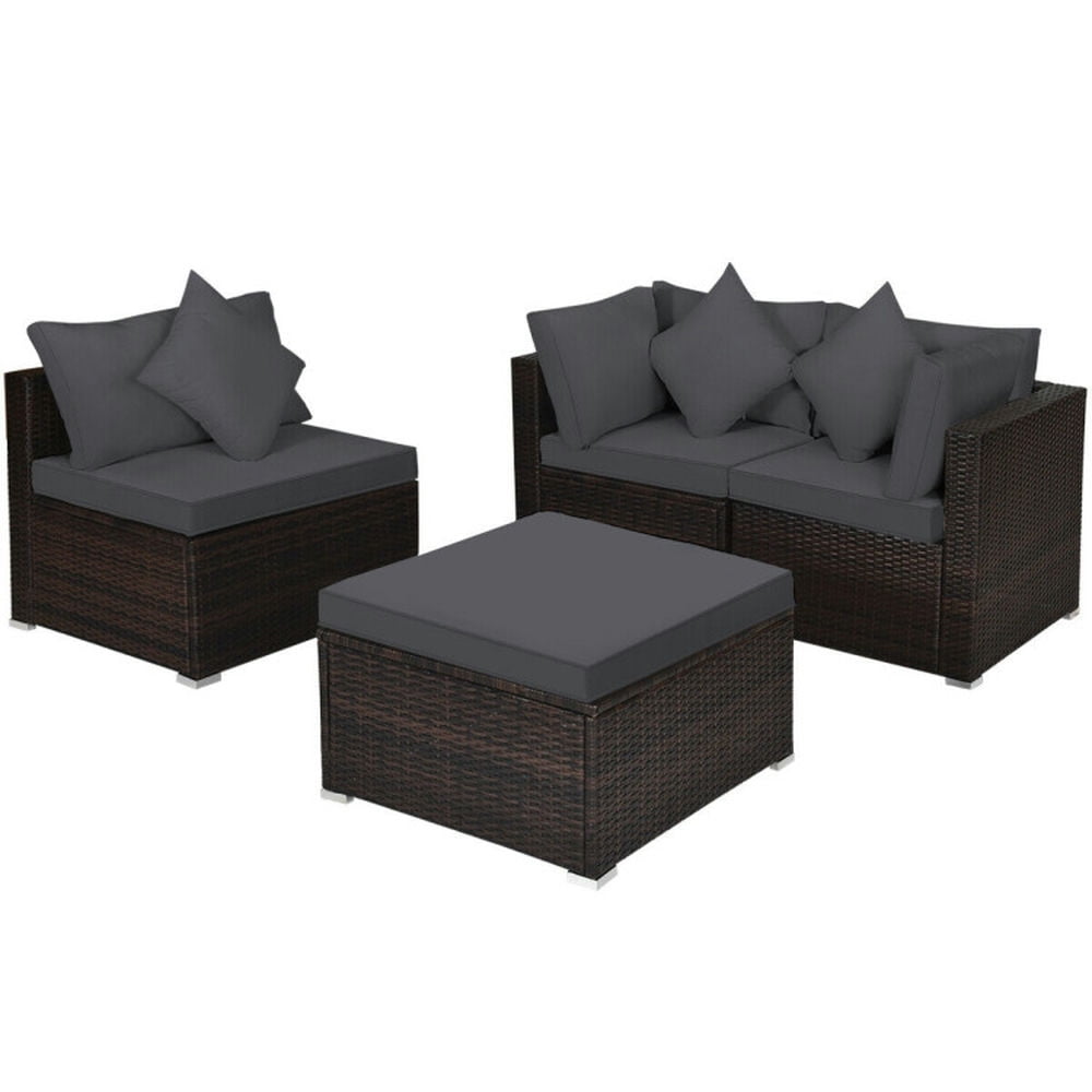 GVN Outdoor Furniture Sets, Outdoor Conversation Set,4 Pieces Ottoman Garden Patio Rattan Wicker Furniture Set with Cushion-Gray GVN Outdoor Furniture Sets, Outdoor Conversation Set,4 Pieces Ottoman Garden Patio Rattan Wicker Furniture Set with Cushion-Gray