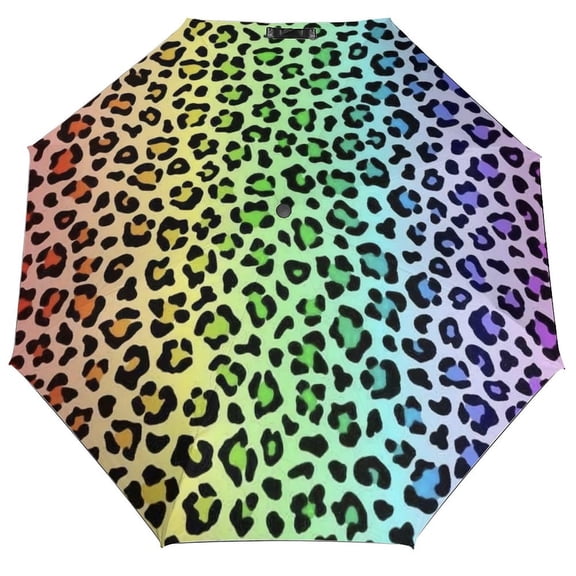 Leopard Spots Umbrella for Rain - Portable, Double Layer Automatic Folding Umbrella UV Protection for Rain Car Travel Outdoor Men Women
