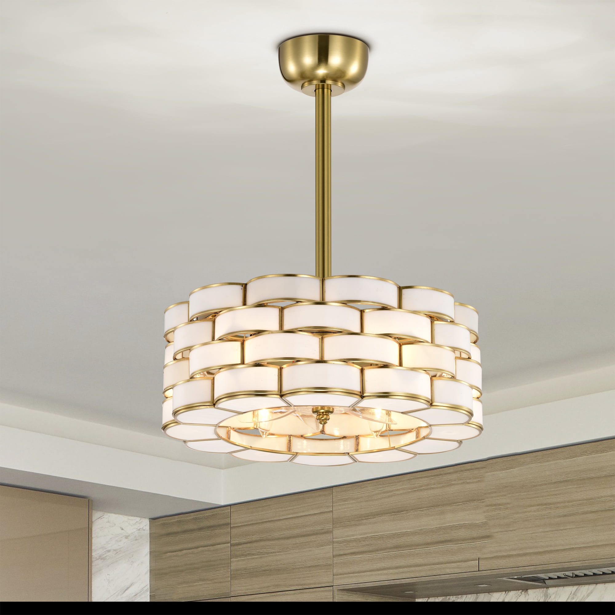 Pagette 19.3 in. 6-Light Indoor Brass Finish Ceiling Fan with Light Kit