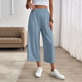 thumbnail image 2 of Miluxas Womens Comfortable Lightweight Wide Leg Trousers Pull on Elastic Waist Cropped Pants with Pockets for Business Casual Blue, 2 of 8