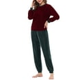 thumbnail image 4 of INSPIRE CHIC Women's Velvet Pajamas Set Long Sleeve Top and Pants Soft Warm Sleepwear XS Red, 4 of 5