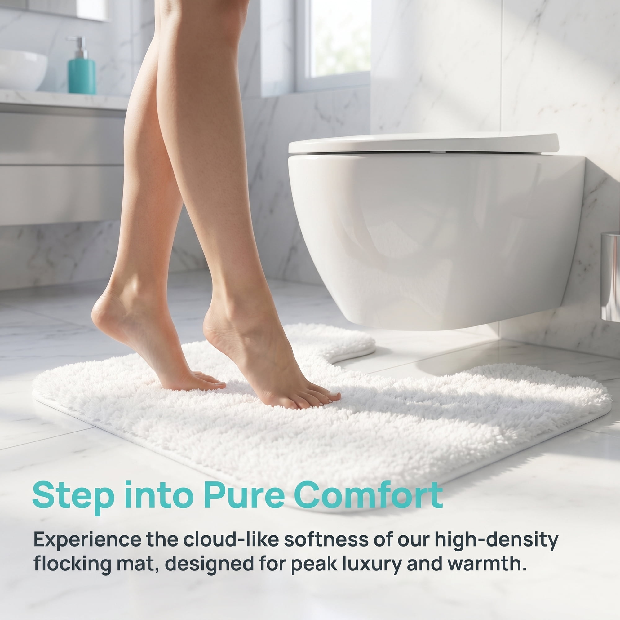 Unique Bargains U-Shaped Absorbent Non Slip Washable Plush Bath Mat White 20" x 20"
