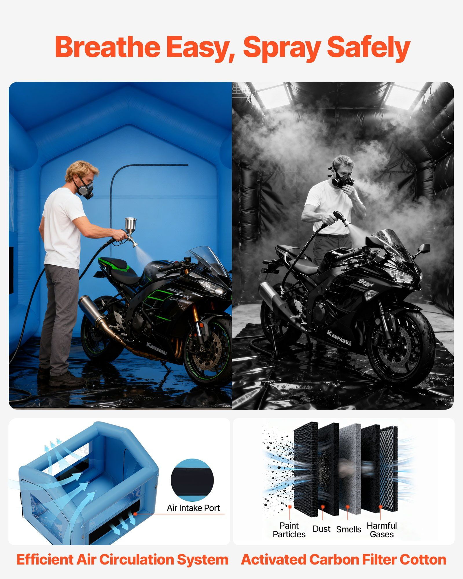 Inflatable Paint Booth 9.84x8.2x8.2ft with 550W Blower Air Filter System Triangular Roof for Bicycle Motorcycle Automotive Painting