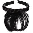 thumbnail image 1 of EeaseMX Pelucas sintéticas de moda, diadema, flequillo frontal, extensiones de cabello con flecos, para mujeres y niñas (negro), 1 of 8
