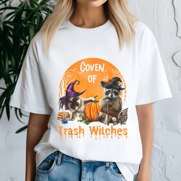 Raccoon Coven Of Trash Witches Shirt, Spooky Season Tee, Happy Halloween , Ghost Pumpkin Tshirt, Funny Holiday Gift,Horror Witchy