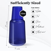 American Atelier Bedside Water Carafe with Tumbler Pitcher and Footed Drinking Glass, Use Cup as Lid for Carafe For Guest Room, Nightstand, Office, or Gif,Navy 32 Oz