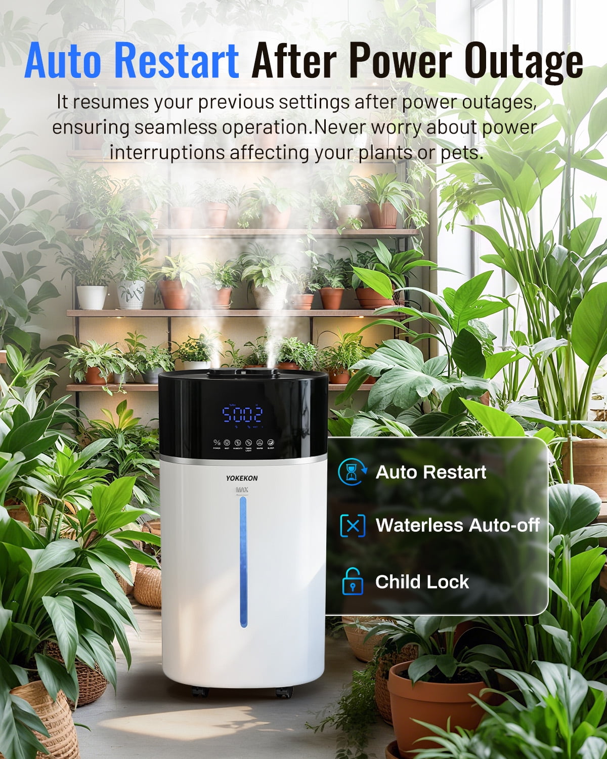 YOKEKON 4.76Gal/18L Cool & Warm Mist Humidifier for Large Room 2500 sq ft, Whole House Humidifier with Diffuser & Extended Tube, Quiet Air Humidifier for Bedroom
