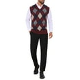 thumbnail image 2 of INSPIRE CHIC Men's Casual Knit Sleeveless V-Neck Plaid Argyle Sweater Vest M Burgundy, 2 of 5