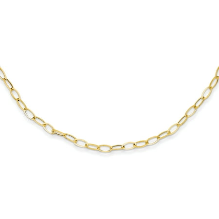 - 14k Yellow Gold Oval Cuban Link Chain Necklace Pendant Charm Fancy For Women