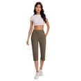 thumbnail image 6 of Yuanlook Cropped Yoga Pants for Women,High Waisted Stretch Leggings Crop Straight Leg Workout Capris - Coffee, 6 of 8