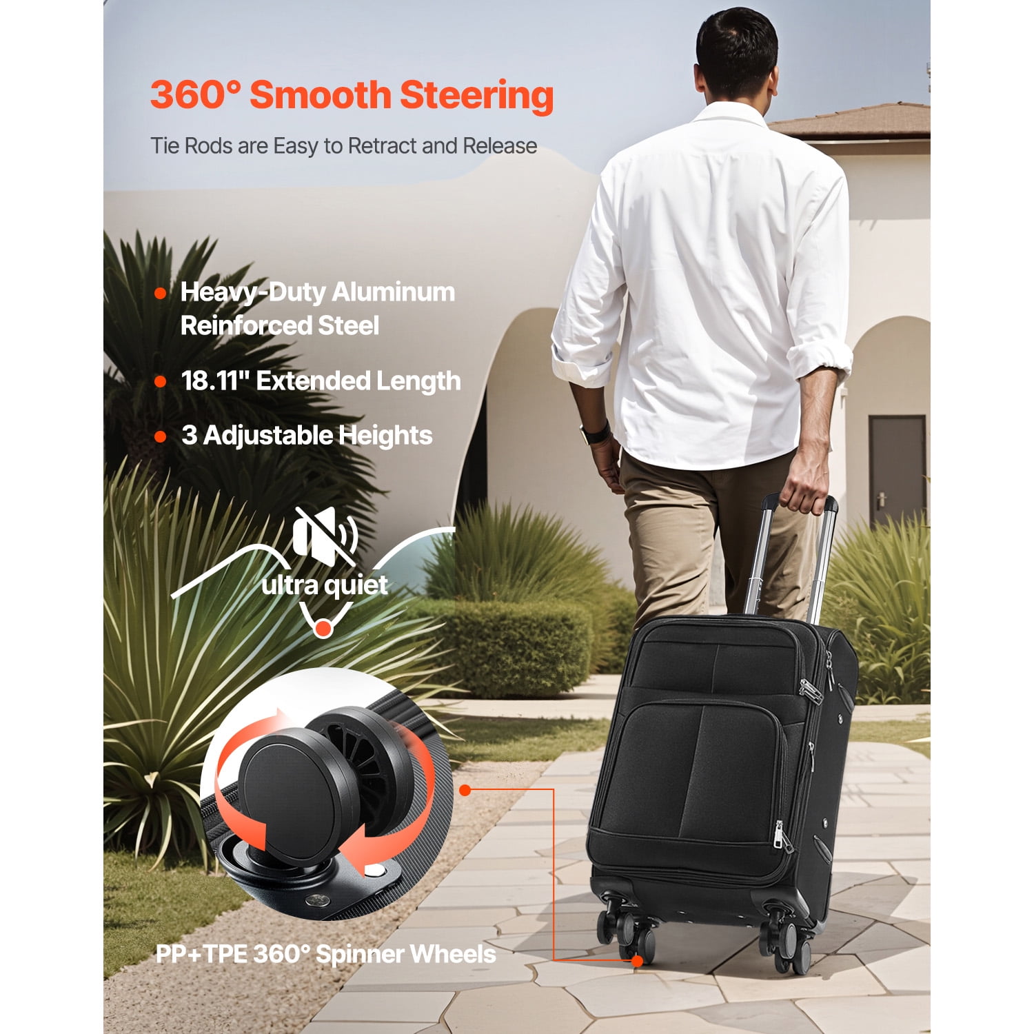 KFFKFF Softside Expandable Spinner Luggage 20" Checked Softside Spinner Luggage with Expandable Zippered Pocket and TSA Lock