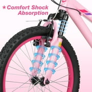 Hykolity 20 inch Kids Mountain Bike, 6 Speed Kid Bicycle Age 6-11 Year Old with Front Suspension Fork, Adjustable Seat Height, Pink