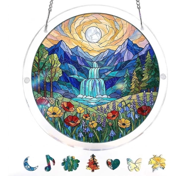 Acrylic Jigsaw Puzzle Suncatcher, Acrylic Suncatcher Puzzle, for Doors Garden and Window Hanging&Birthday Gift