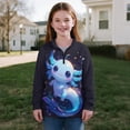 thumbnail image 4 of Uorisanigo Girls Half Zip Sweatshirt Kids Long Sleeve Pullover Top Soft and Comfortable Blue Galaxy Axolotl Quarter Zipper Cropped Sweatshirt Lightweight Hoodies No Hood, Size 11-12, 4 of 7