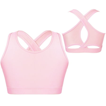 TiaoBug Kids Girls Sports Bra Sleeveless Crisscross Back Yoga Crop Top Pink 8