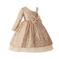 thumbnail image 2 of LYHaoo Girls Sequin Off Shoulder Party Dress Gown Tutu Formal Evening Gown For Birthday Celebration And，Girls Basic Dresses Sizes 7-8 Years Gold, 2 of 7