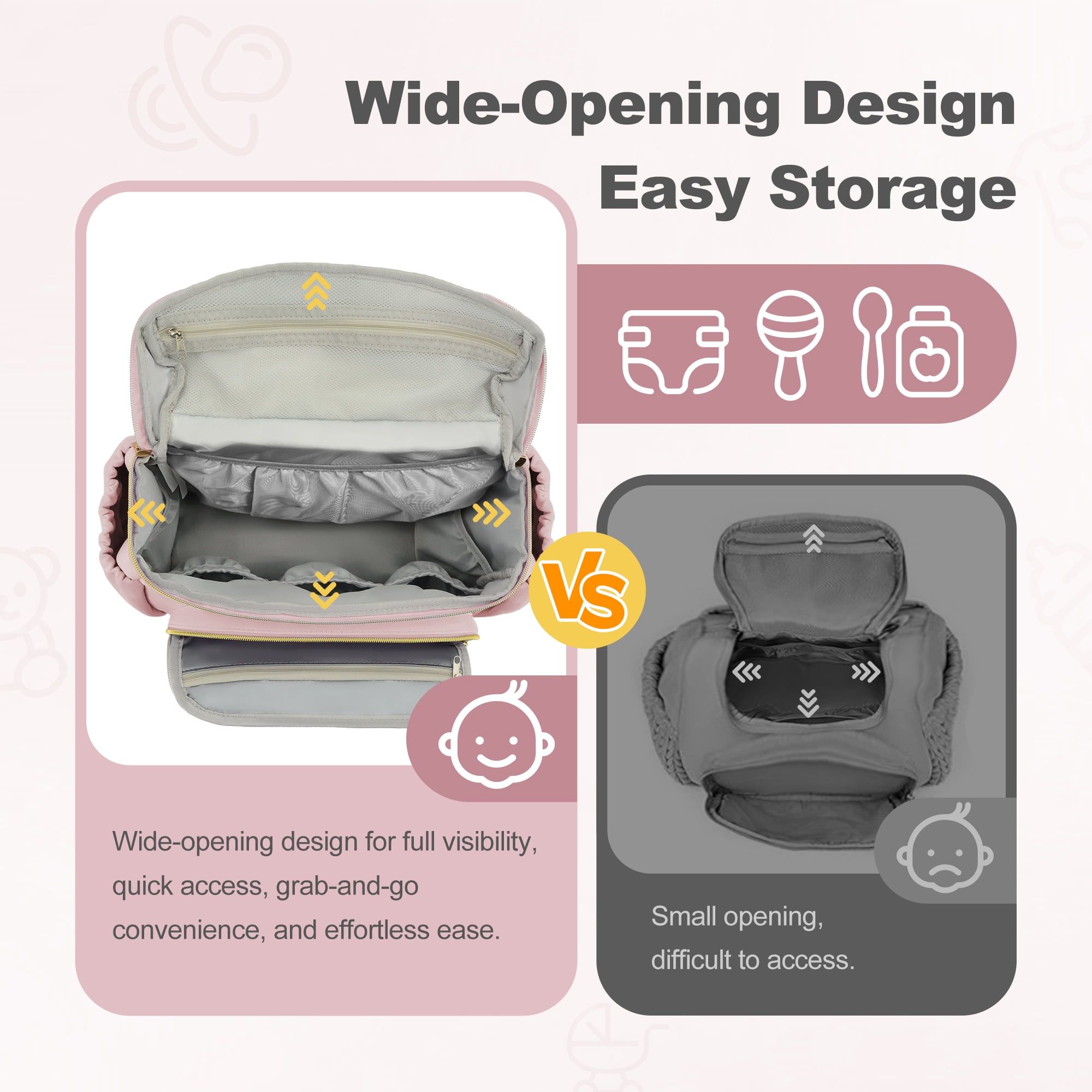 Diaper Bag Backpack, Lightweight Stylish Travel Baby Bag with Changing Pad, Pink
