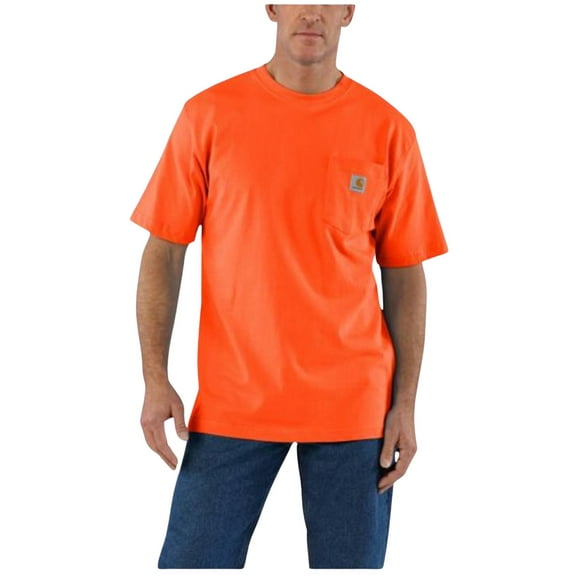 Carhartt Men's Loose Fit Heavyweight Logo Pocket Work T-Shirt Bright Orange X-Large