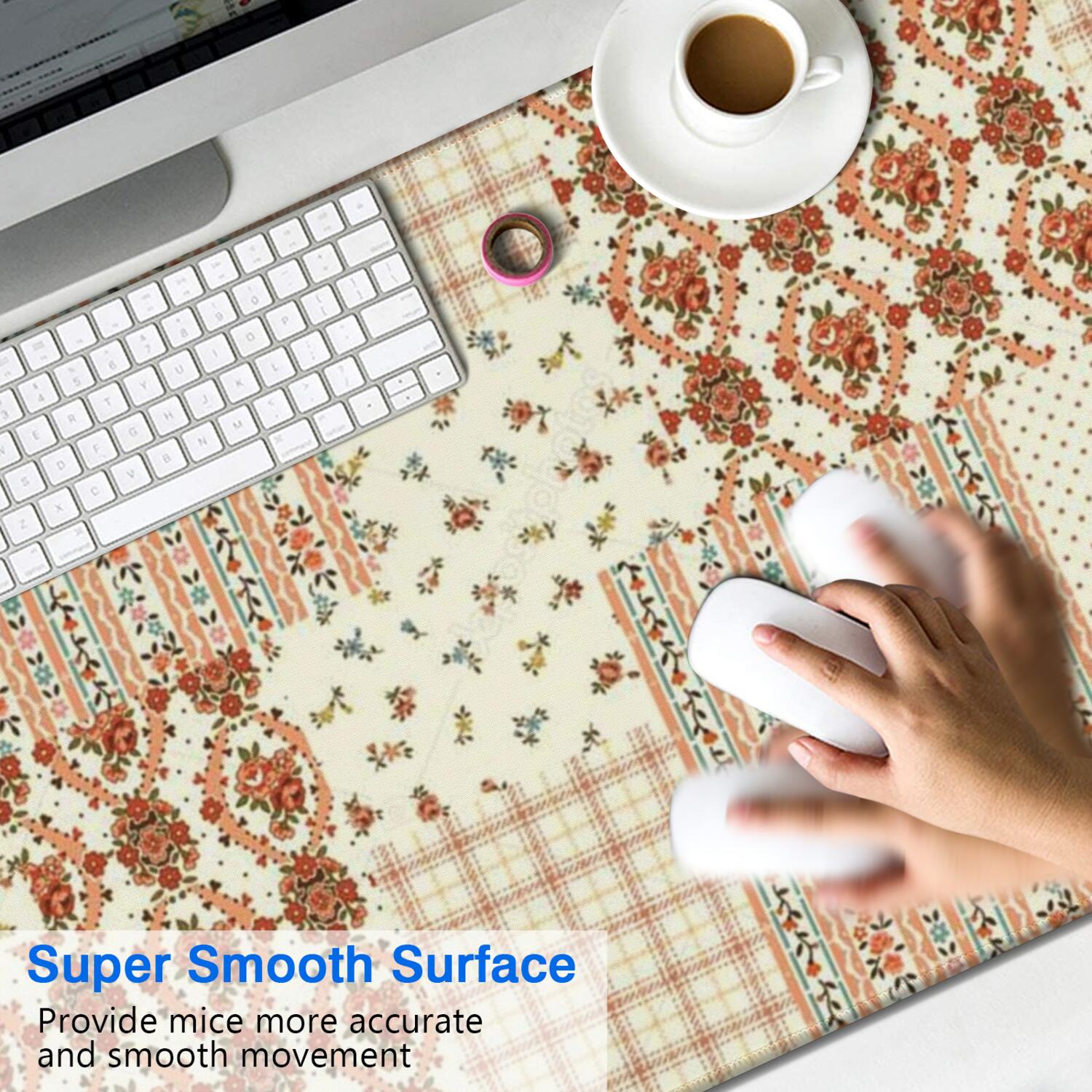 Long Mouse Pads for Desk,Pioneer Flower Floral Print Pattern Desk Mats on Top Of Desks, Desk Mouse Pad Extra Large with 3mm Non-Slip Base and Stitched Edge for Gaming,Office,Work,Home 47.3"x23.6"