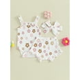 thumbnail image 2 of FEORJGP Infant Baby Girls Shorts Set 3M 6M 12M 18M Newborn Sleeveless Romper Square Neck Ruched Jumpsuit Flower Print Bodysuit with Shorts and Hairband Cute Casual Summer Outfit, 2 of 9