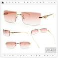 thumbnail image 2 of Luxury Rimless Metal Jaguar Arm Narrow Rectangle Rapper Sunglasses Gold - Pink, 2 of 8
