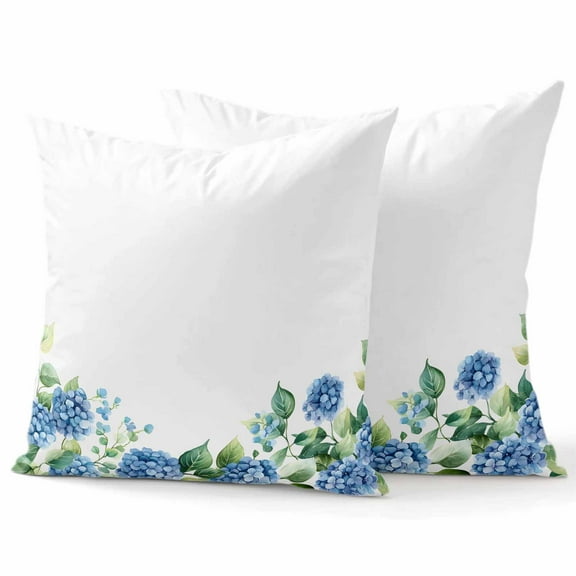 Decorative Throw Pillow Covers 16x16 Inch Set of 2 Blue Hydrangea Home Decor Pillow Cases for Couch, Watercolor Flower Cushion Case for Living Room Bedroom Bed Car Chair