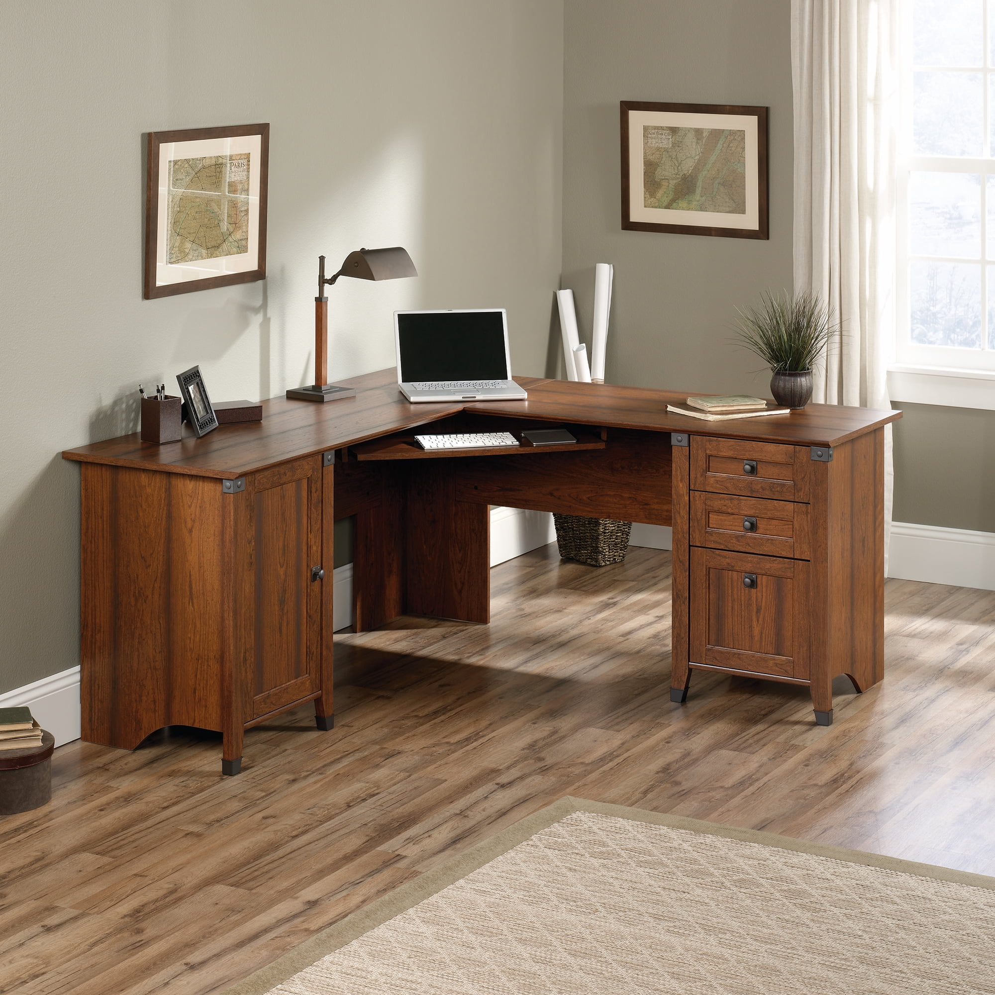 Sauder Carson Forge Engineered Wood L-Desk in Washington Cherry