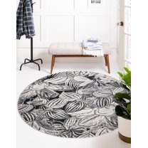 Rugs.com Blossom Collection Rug – 3 Ft Round Charcoal Medium Rug Perfect For Kitchens, Dining Rooms