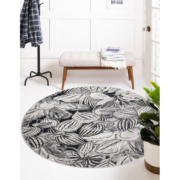 Rugs.com Blossom Collection Rug – 3 Ft Round Charcoal Medium Rug Perfect For Kitchens, Dining Rooms
