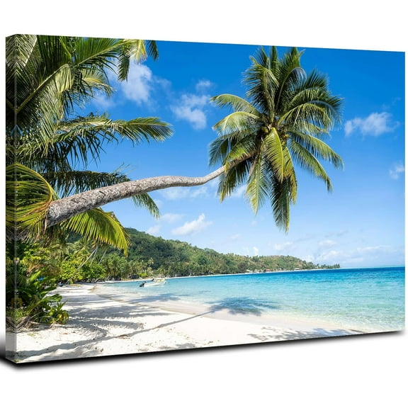 Aaheei Beach Wall Art Palm Tree Ocean Bathroom Wall Decor Tropical Coconut Palms Natural Landscape Photography Picture Coastal Seascape Canvas Poster Photo Artwork Bedroom Wall Decorationin