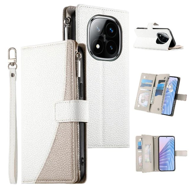 Funda cartera GANGXUN para Xiaomi Redmi Note 14 Pro 4G , cuero PU con tarjetero, cremallera, correa de mano, soporte y protección 1287°