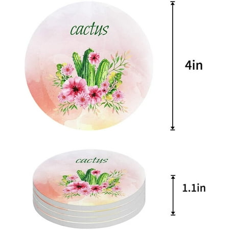 

KXMDXA Cactus Set of 6 Round Coaster for Drinks Absorbent Ceramic Stone Coasters Cup Mat with Cork Base for Home Kitchen Room Coffee Table Bar Decor