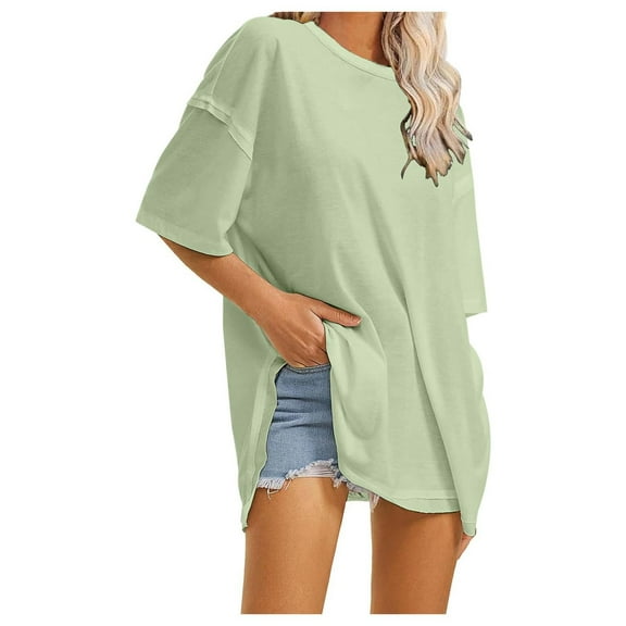 Wangmeiwg Women's T-Shirts Womens Summer Oversized Tee Casual Short Sleeve Loose Round Neck Top Green L