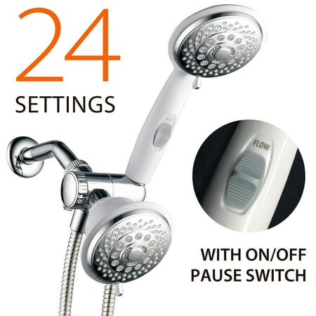 AquaSpa® Designer Collection Ultra-Luxury 2-Tone 30-Setting Shower-Head/Handheld Shower Combo (Chrome/White)