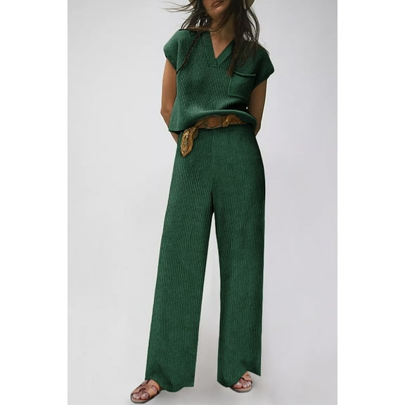 Redhotype Chic V-Neck Sweater & Trouser Set - Cozy & Fashionable!