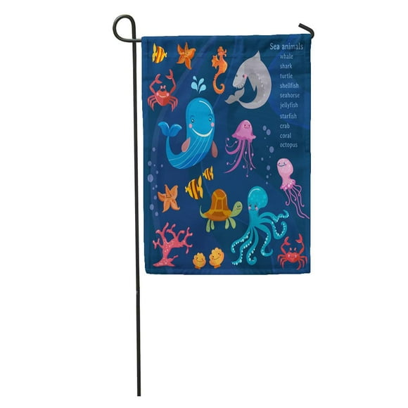 POGLIP Sea Cute Collection Octopus Fish Whale Jellyfish Turtle Crab Garden Flag Decorative Flag House Banner 12x18 inch