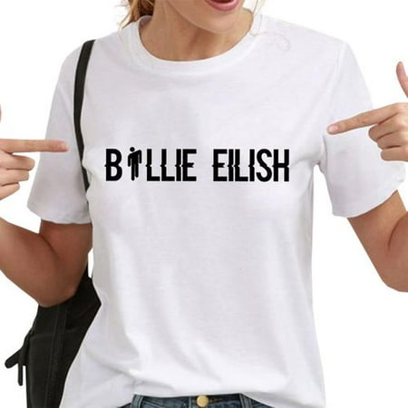Graphic Designs Shirts Fancyleo New Summer Fashion Kpop Billie Eilish T Shirt Women Girls Letter Printed T Shirts New Design Graphic Tee Short Sleeves Shirts Tops ()