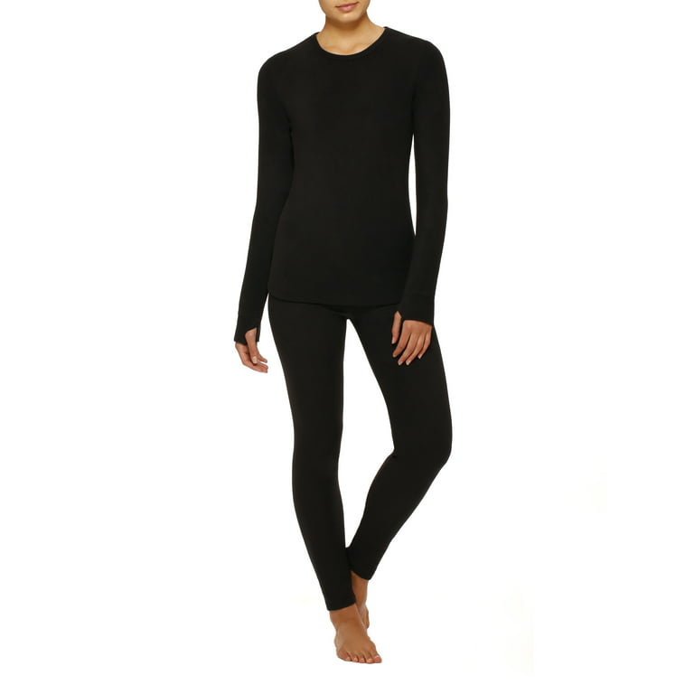 Cuddl Duds ClimateRight Women's Stretch Fleece Warm Underwear Long Sleeve  Top (3XL - Black)