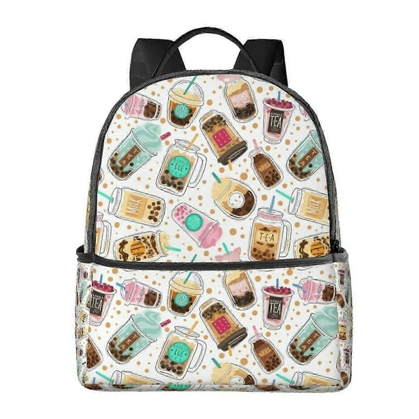 Cute Cartoon Bubble Tea Pattern Backpack,Large Capacity Travel Backpack,Laptop Backpack,Water Resistant Backpack For Women Men